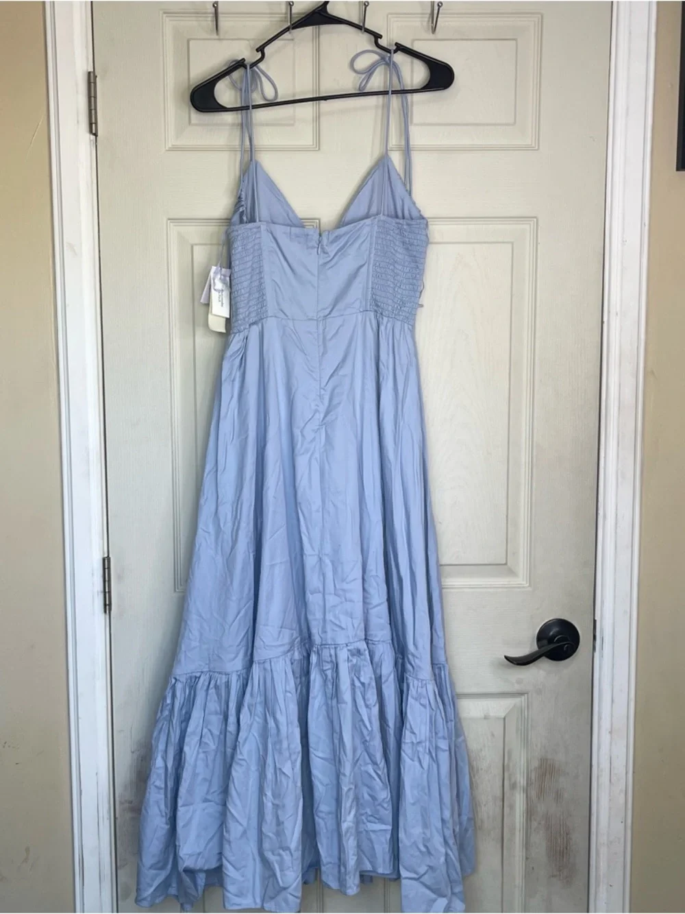 Abercrombie & Fitch Tie Spaghetti Strap Tiered Maxi Dress Sundress Blue Medium P